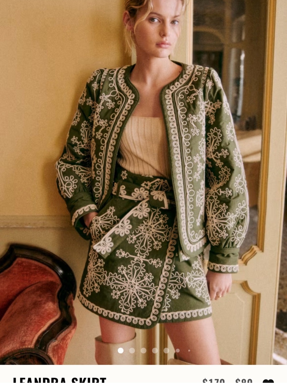 Sezane - Olive Embroidered Skirt - Picture 2 of 3